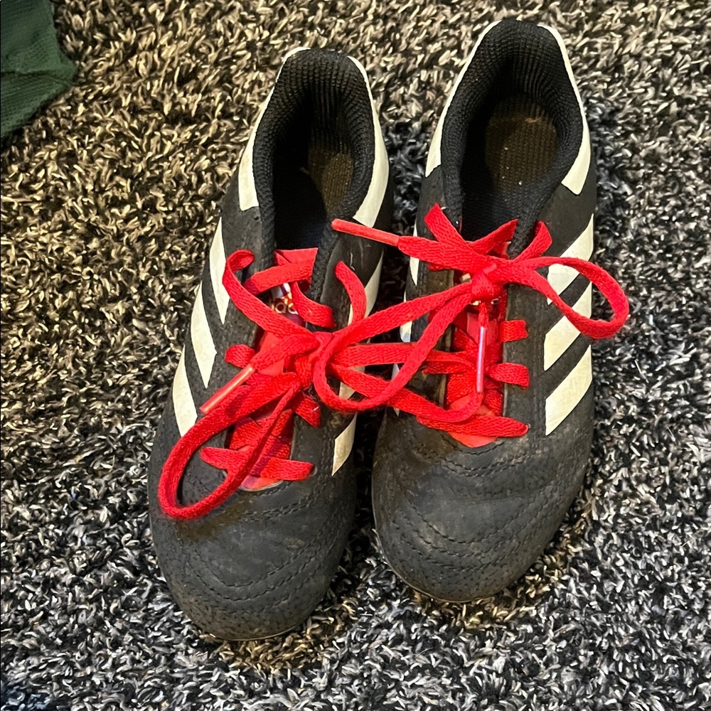 Adidas Kids Black and White Sneakers with Red Laces